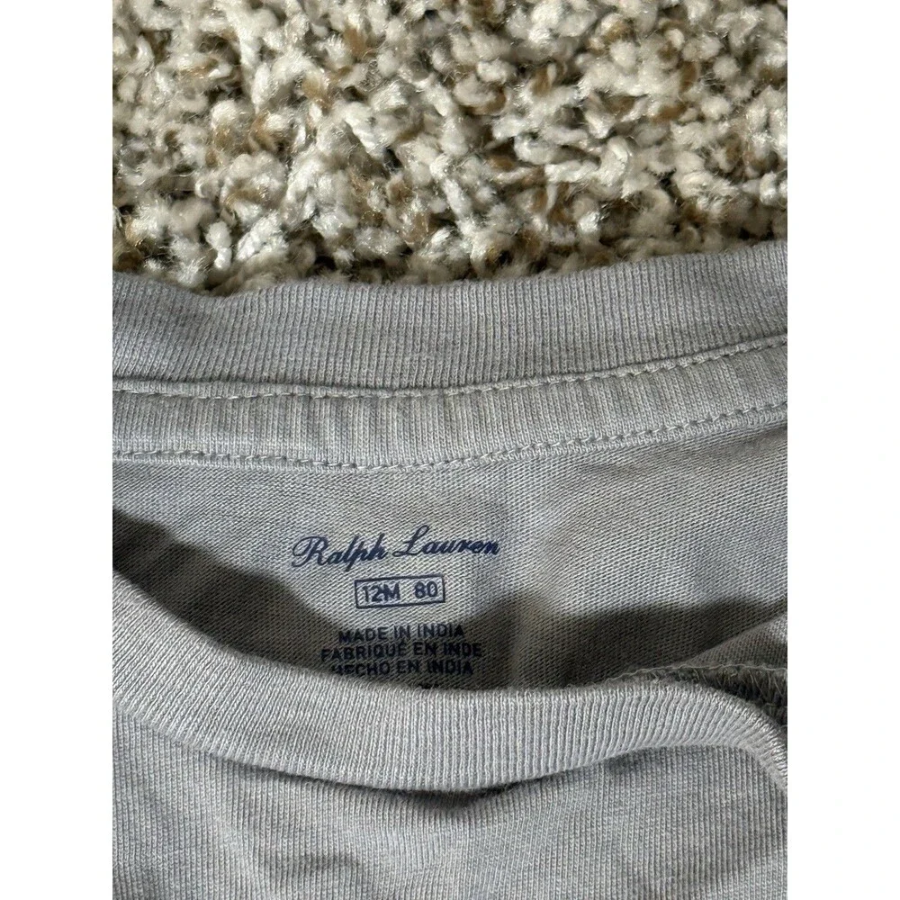 Ralph Lauren Baby Shirt 12M Gray Long Sleeve Polo Logo Excellent Condition